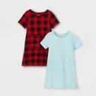 Toddler Girls' 2pk Adaptive Abdominal Access Knit Short Sleeve Dress - Cat & Jack Red/mint