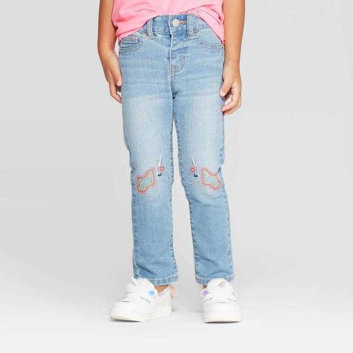 Toddler Girls' Unicorn Knee Skinny Jeans - Cat & Jack Light Blue 3t, Toddler Girl's