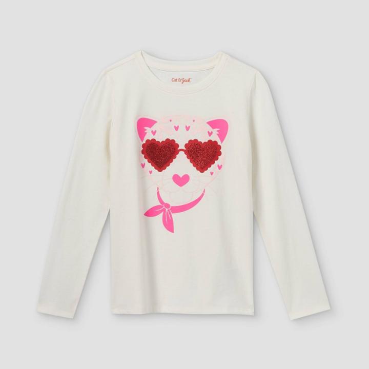 Girls' 'valentine's Day Cheetah' Long Sleeve Graphic T-shirt - Cat & Jack Cream