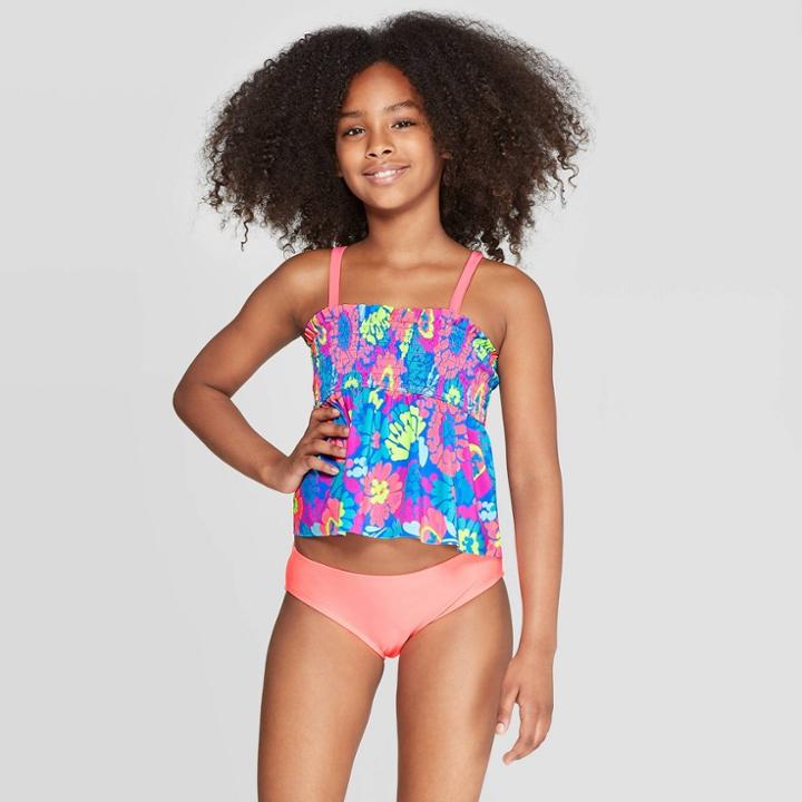 Girls' Flower Fields Tankini Set - Cat & Jack Coral