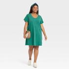 Women's Plus Size Short Sleeve T-shirt Dress - Universal Thread Teal Green
