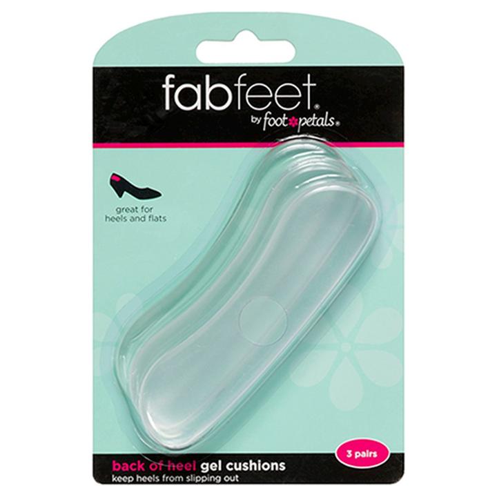 Women's Fab Feet By Foot Petals Back Of Heel Gel Insoles Shoe Cushion Clear - 3 Pairs, Adult Unisex,