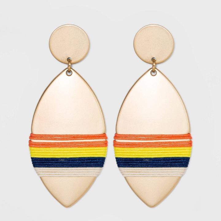 Pink, Yellow, Blue And Tan Wrapped Drop Earrings - A New Day , Blue/pink/tan