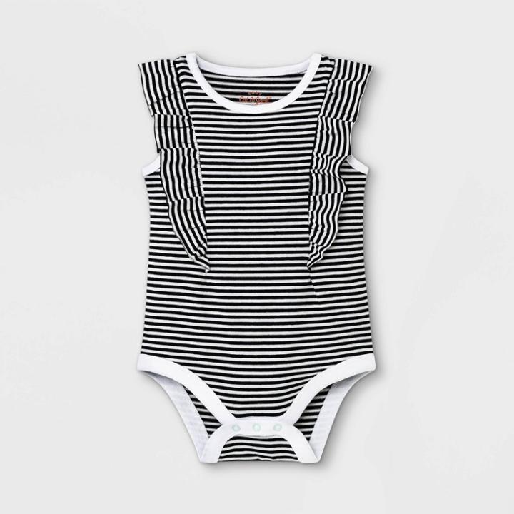 Baby Girls' Striped Ruffle Bodysuit - Cat & Jack Black