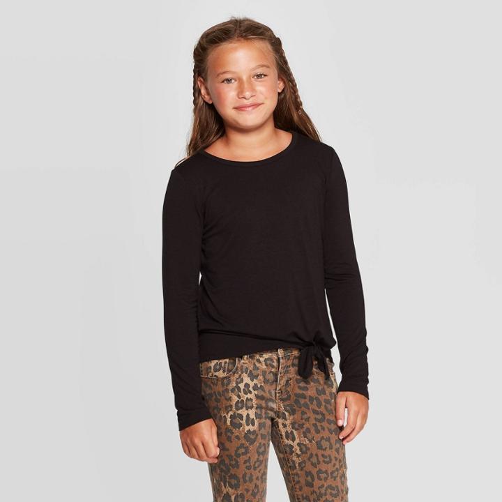 Girls' Long Sleeve Side Tie T-shirt - Art Class Black