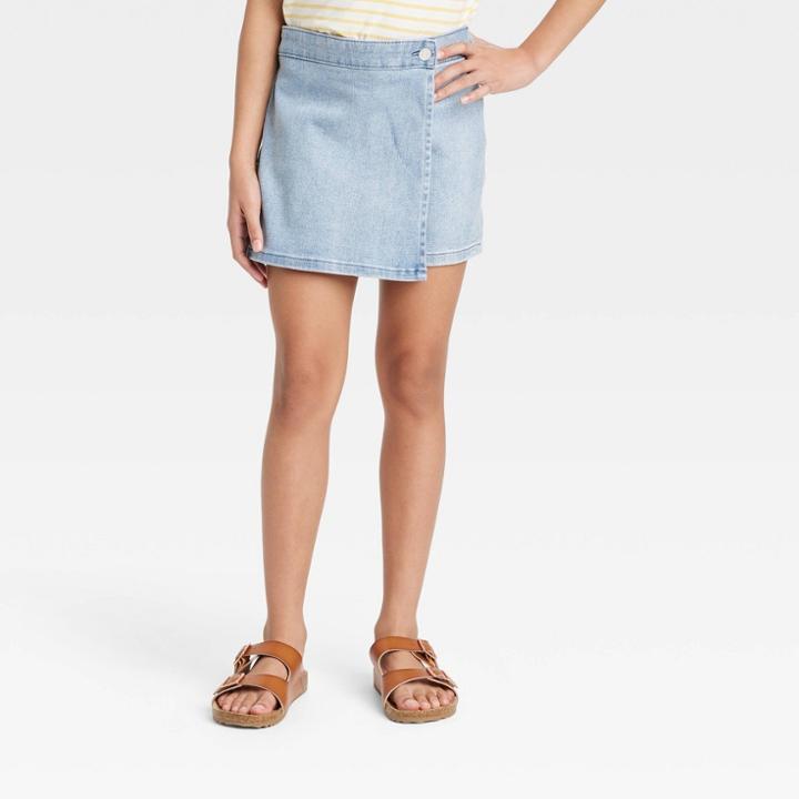 Girls' Denim Single Button Skorts - Cat & Jack Medium Wash
