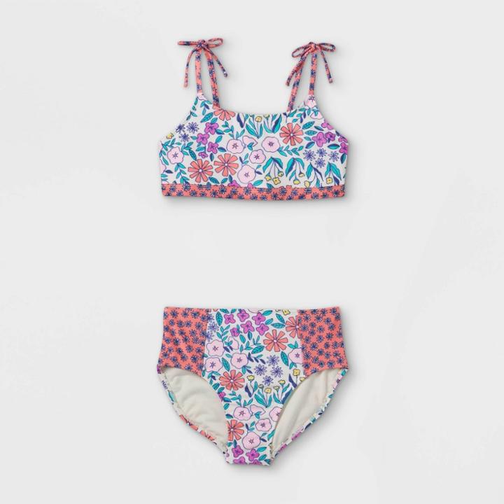 Girls' Floral Print High-waist 2pc Bikini Set - Cat & Jack Pink