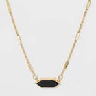 Boxed Hexagon With Onyx Semi-precious Stone Bar Necklace - A New Day Black, Women's
