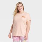 Women's Disney Alice In Wonderland Plus Size Short Sleeve Graphic Boyfriend T-shirt - Peach