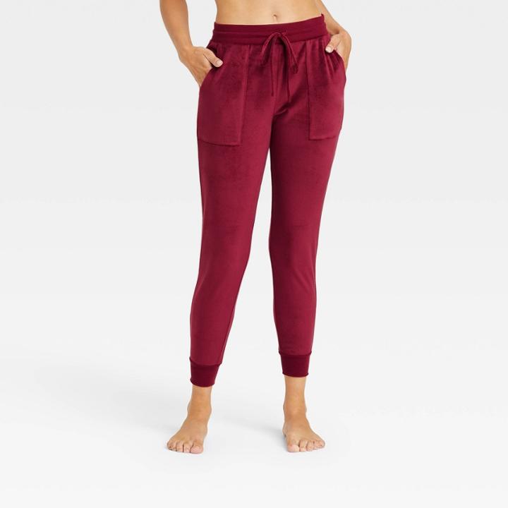 Women's Cozy Fleece Lounge Jogger Pants - Stars Above Berry Red