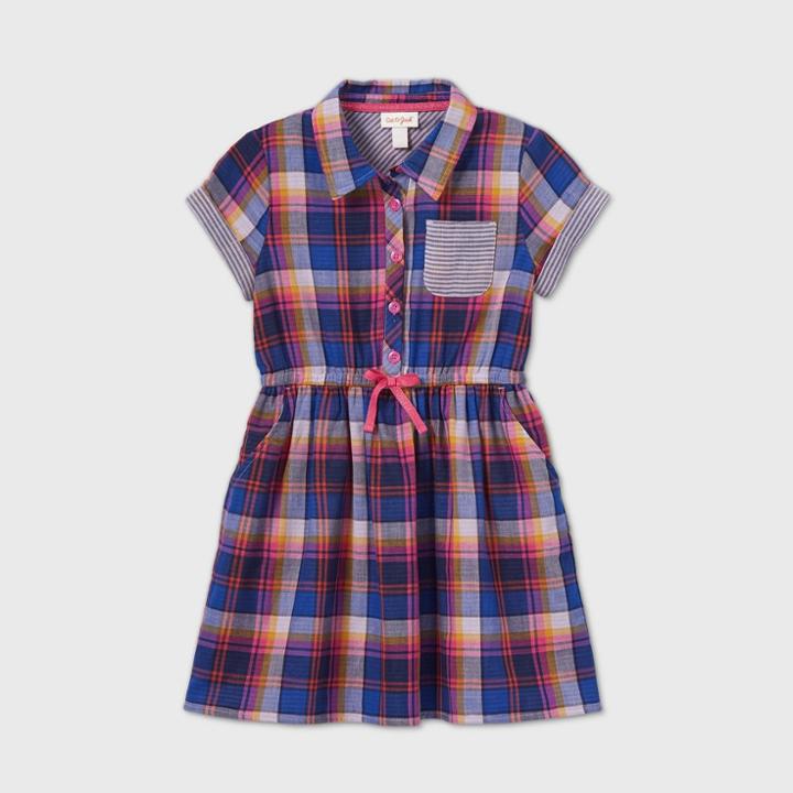 Girls' Plaid Woven Shirtdress - Cat & Jack Blue