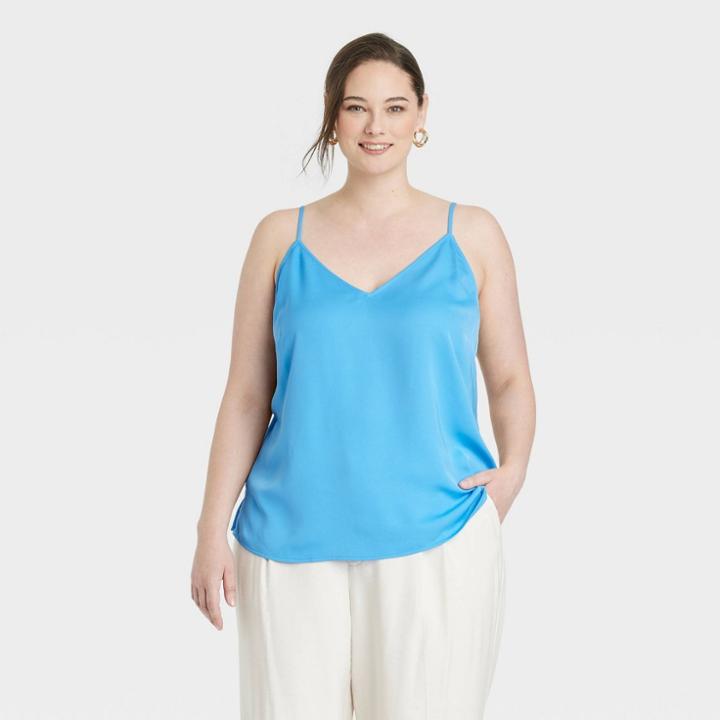Women's Plus Size Matte Satin Essential Cami - A New Day Blue