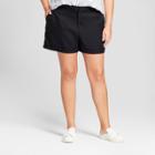 Women's Plus Size Easy Waist Twill Shorts - A New Day Black