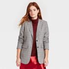 Women's Plaid Button-front Blazer - A New Day Gray