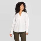 Women's Long Sleeve Collared Woven Top - A New Day White