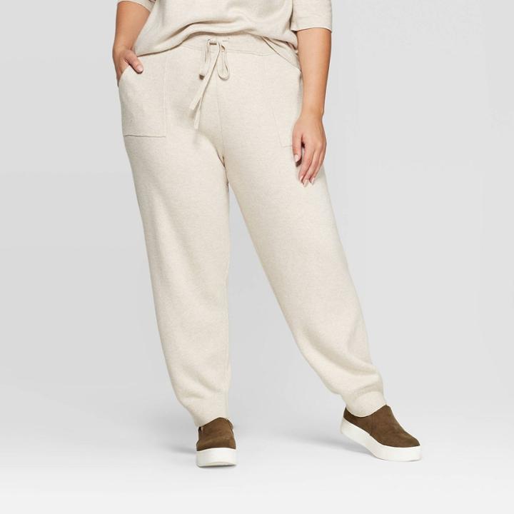 Women's Plus Size Mid-rise Knit Sweater Jogger Pants - Universal Thread Beige