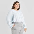 Women's Plus Size Long Sleeve Button-front Blouse - A New Day Aqua