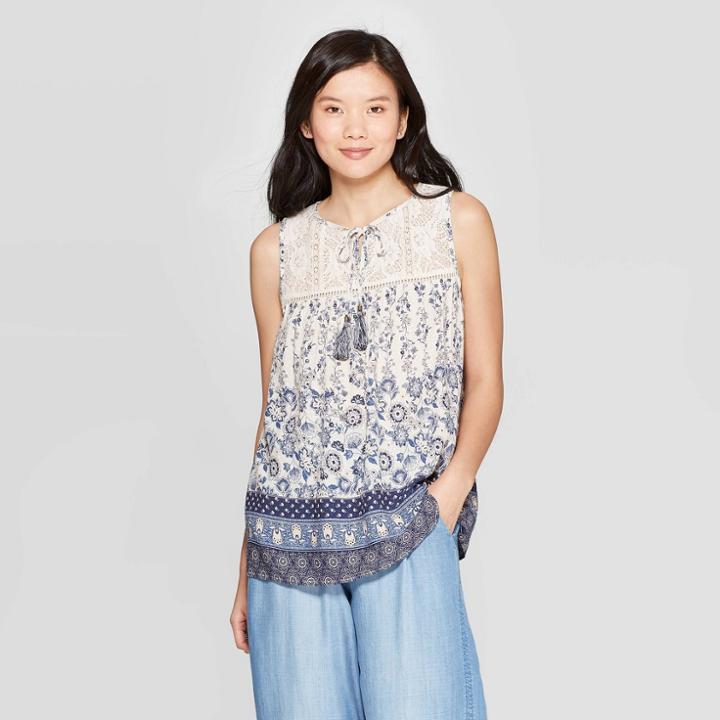 Women's Floral Print Crewneck Tank Top - Knox Rose Blue