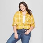 Women's Plus Size Long Sleeve Plaid No Gap Button-down Shirt - Ava & Viv Yellow X