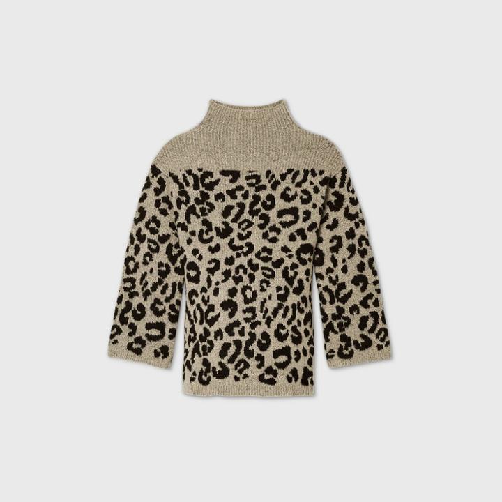 Maternity Animal Print Mock Turtleneck Pullover Sweater - Isabel Maternity By Ingrid & Isabel Brown/black