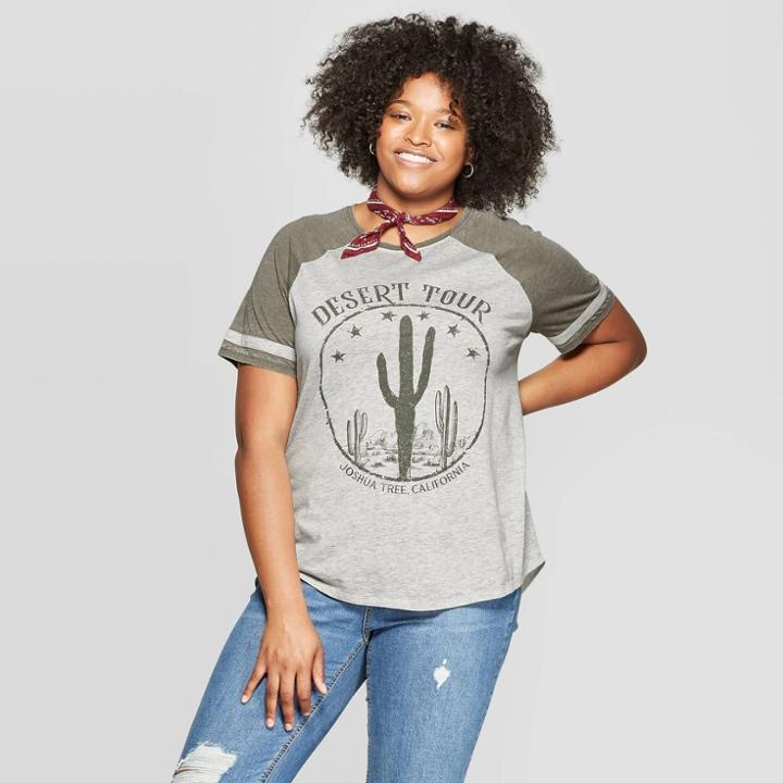 Women's Plus Size Short Sleeve Desert Tour Raglan T-shirt - Grayson Threads (juniors') - Gray