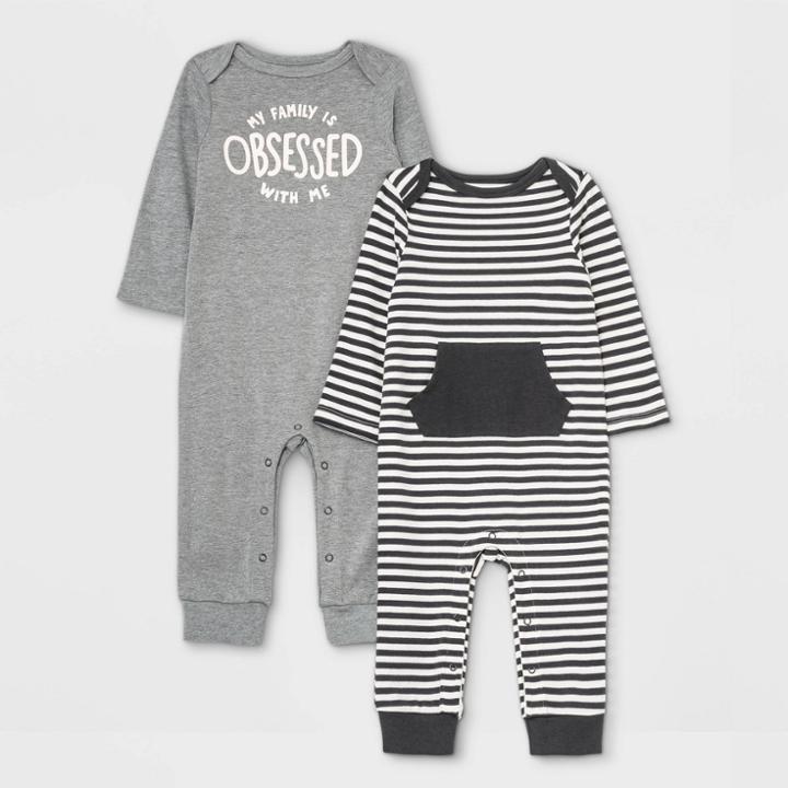 Baby Girls' 2pk 'obsessed' Long Sleeve Romper - Cat & Jack Gray