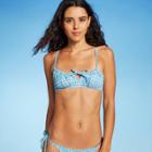 Juniors' Seersucker Tunneled Tie-front Bralette Bikini Top - Xhilaration Blue Plaid