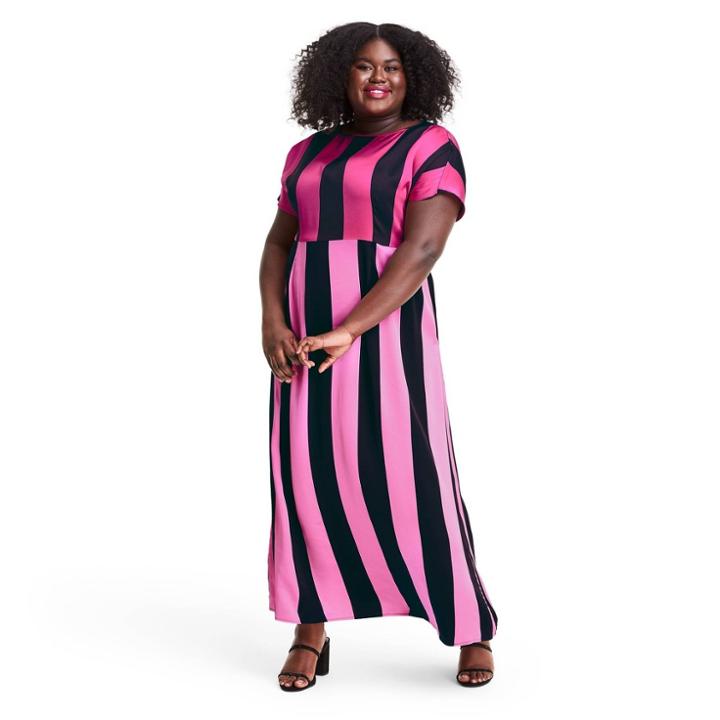 Plus Size Mixed Stripe Short Sleeve Dress - Christopher John Rogers For Target Pink/black