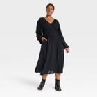 Women's Plus Size Balloon Long Sleeve Smocked Bodice Dress - Ava & Viv Black X