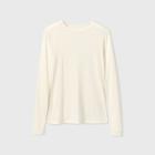 Women's Plus Size Striped Long Sleeve Slim Fit Rib T-shirt - Universal Thread Cream