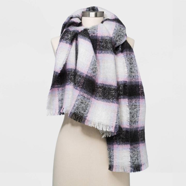 Women's Plaid Blanket Scarf - Universal Thread Purple