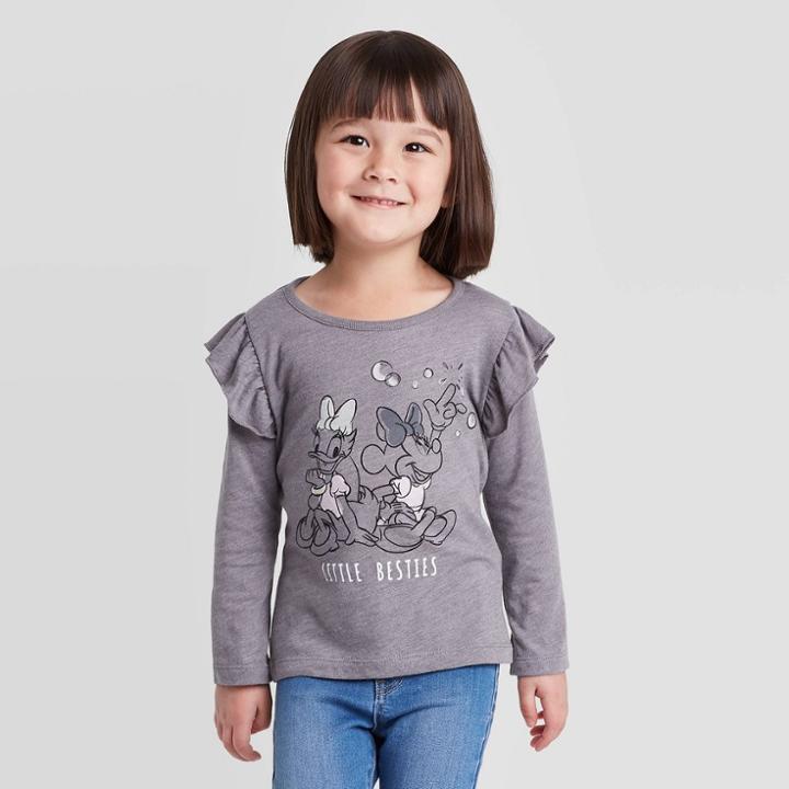 Toddler Girls' Disney Mickey Mouse & Friends Minnie And Daisy Little Besties Long Sleeve T-shirt - Gray