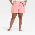 Women's Plus Size High-rise Paperbag Shorts - A New Day Pink