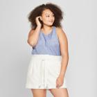 Women's Plus Size Linen Blend Swing Tank - A New Day Indigo X, Blue