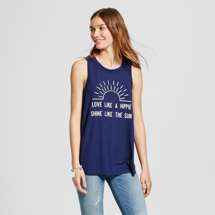 Women's Love Like A Hippie Graphic Tank Navy Xs - Modern Lux (juniors'), Blue