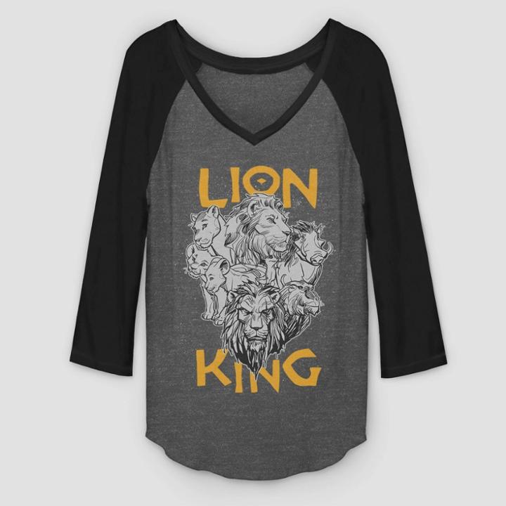 Disney Women's The Lion King Cast Photo 3/4 Sleeve Raglan T-shirt (juniors') - Charcoal Heather Black