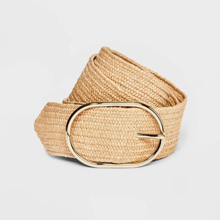 Women's Oval Center Bar Buckle Belt - A New Day Tan