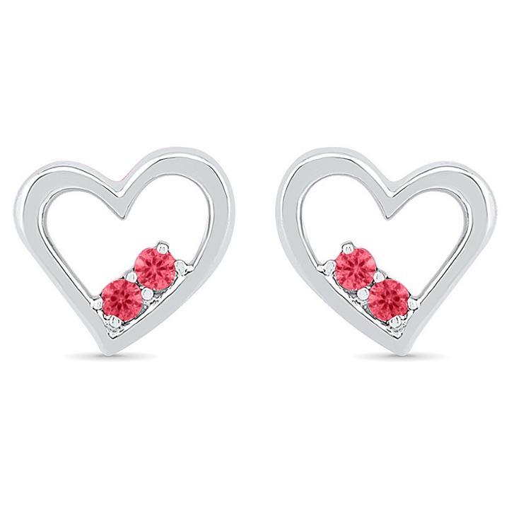 Target Created Ruby Prong Set Two-stone In Heart Earring In Sterling Silver, Women's, White