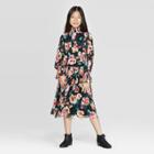 Girls' Long Sleeve Mesh Floral Ruffle Top - Art Class Black Xs, Girl's,