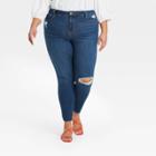 Women's Plus Size Mid-rise Distressed Skinny Jeans - Ava & Viv Medium Wash 16w,