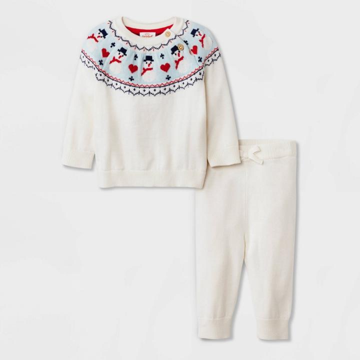Baby Girls' Snowman Fair Isle Top & Bottom Set - Cat & Jack Cream Newborn, Ivory