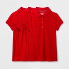 Petitegirls' 3pk Short Sleeve Stretch Pique Uniform Polo Shirt - Cat & Jack Red