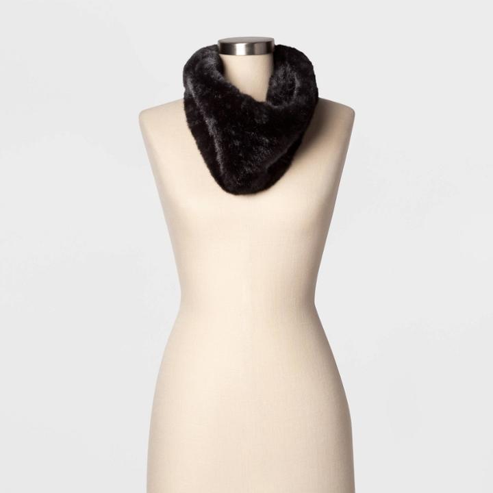Women's Mini Faux Fur Cowl Snood - A New Day Black