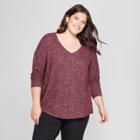 Women's Plus Size Long Sleeve Cozy Knit Top - A New Day Burgundy (red) X