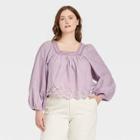 Women's Plus Size Balloon Long Sleeve Eyelet Blouse - Universal Thread Light Purple