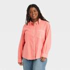 Women's Plus Size Long Sleeve Classic Fit Button-down Shirt - Universal Thread Coral Red
