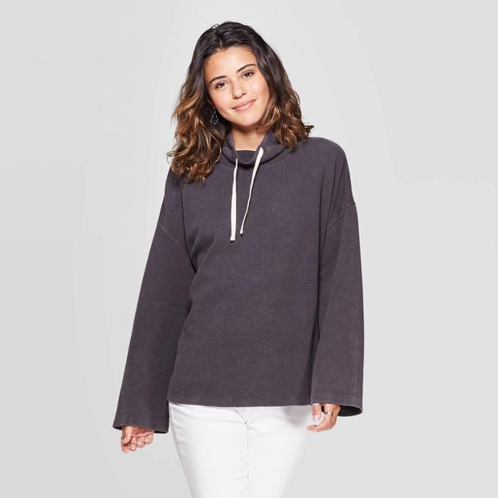 Women's Long Sleeve Mock Turtleneck Waffle Sweatshirt - Universal Thread Hematite