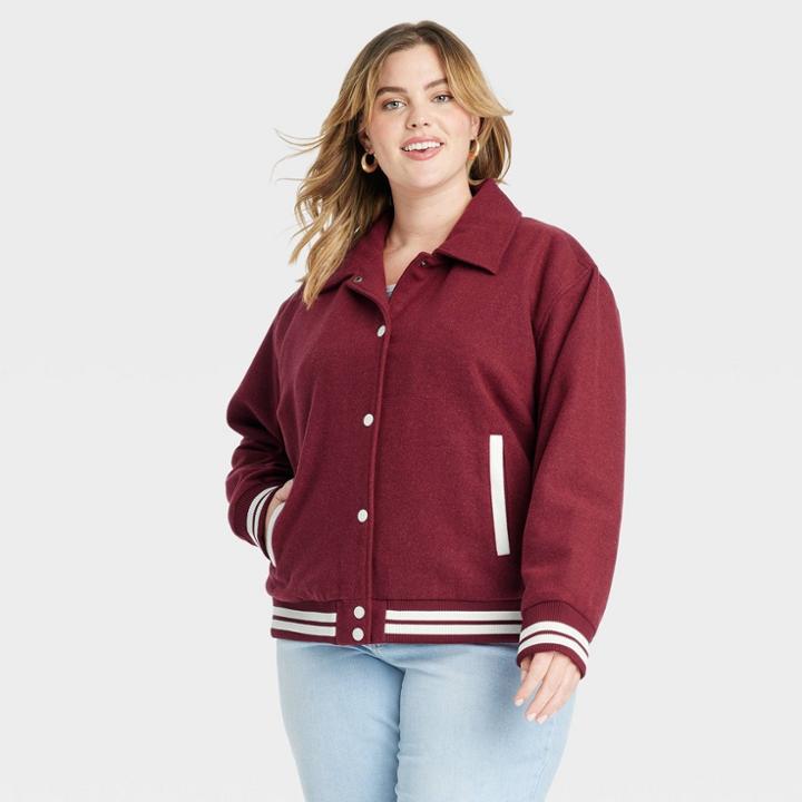 Women's Plus Size Varsity Bomber Jacket - Universal Thread Red