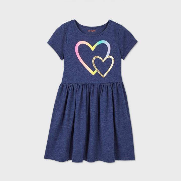 Girls' Short Sleeve Printed Knit Dress - Cat & Jack Navy