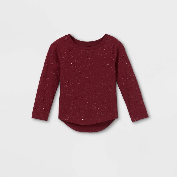 Toddler Girls' Sparkle Long Sleeve T-shirt - Cat & Jack Burgundy
